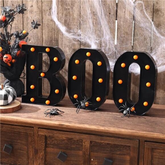 Halloween Decorations-3 LED Marquee Light up Letters "BOO" Sign Halloween Decor - Picture 4 of 7